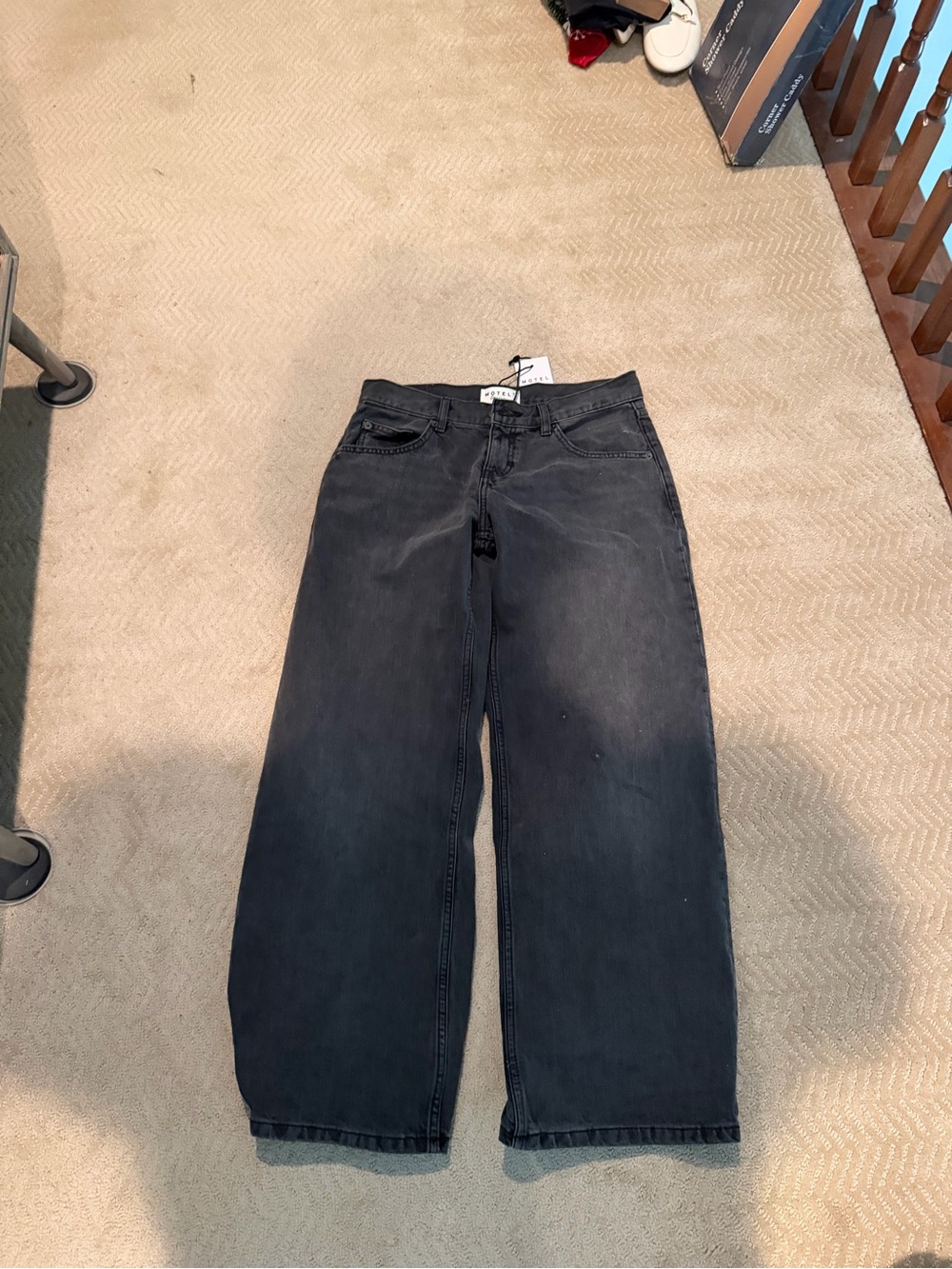 Motel Rocks Black High-Rise Jeans with Leather Logo Patch